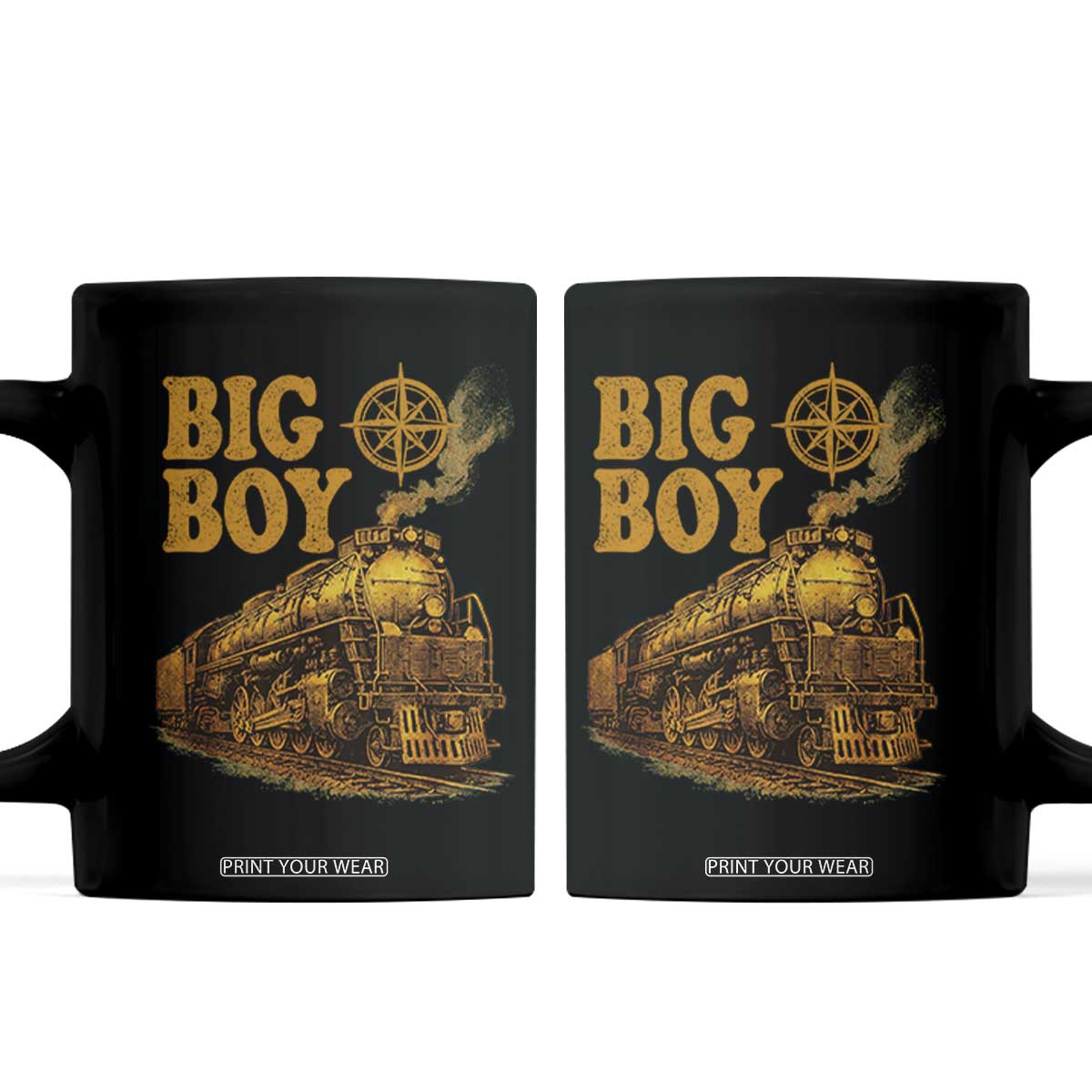 Vintage American Steam Train Locomotive Legend Coffee Mug Compass Adventure Heritage Pride Graphic TS02 Black Print Your Wear