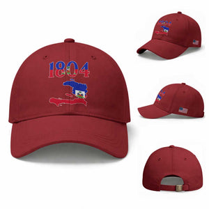 1804 Haiti Map and Flag Baseball Cap Haitian Heritage Pride Graphic TS02 Baseball Cap Universal Fit Cherry Red Print Your Wear