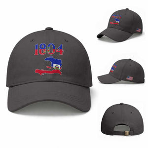 1804 Haiti Map and Flag Baseball Cap Haitian Heritage Pride Graphic TS02 Baseball Cap Universal Fit Dark Gray Print Your Wear