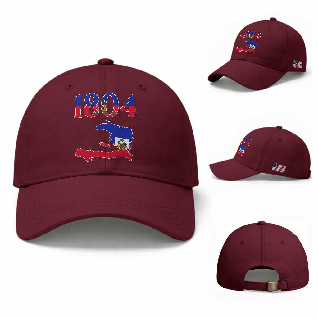 1804 Haiti Map and Flag Baseball Cap Haitian Heritage Pride Graphic TS02 Baseball Cap Universal Fit Maroon Print Your Wear