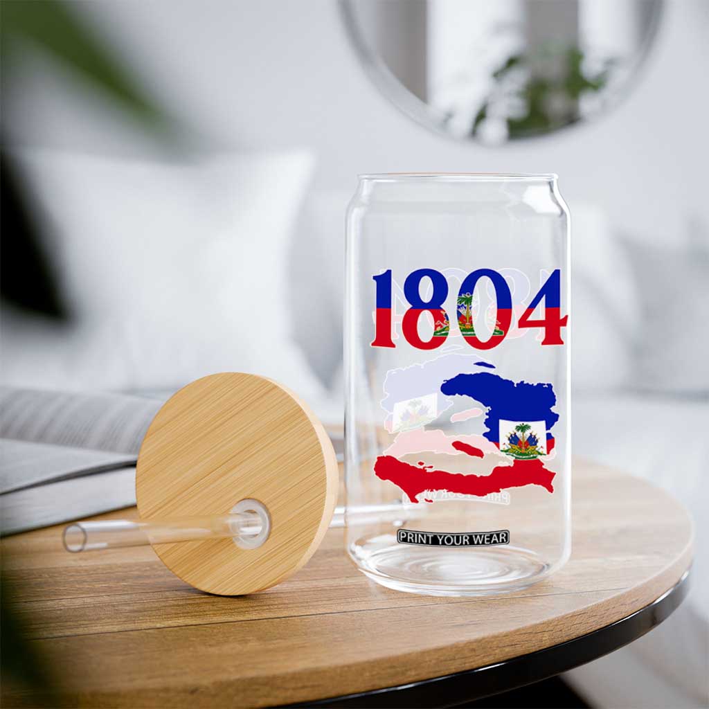 1804 Haiti Map and Flag Glass Can Haitian Heritage Pride Graphic TS02 Print Your Wear