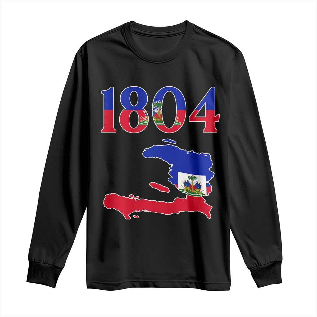 1804 Haiti Map and Flag Long Sleeve Shirt Haitian Heritage Pride Graphic TS02 Black Print Your Wear