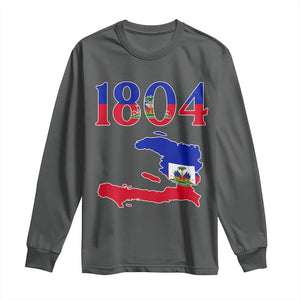 1804 Haiti Map and Flag Long Sleeve Shirt Haitian Heritage Pride Graphic TS02 Dark Heather Print Your Wear