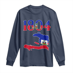 1804 Haiti Map and Flag Long Sleeve Shirt Haitian Heritage Pride Graphic TS02 Navy Print Your Wear