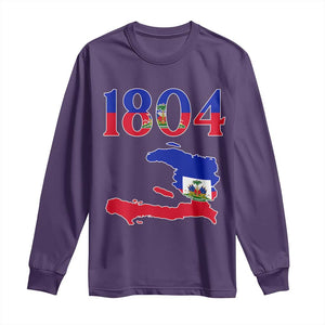 1804 Haiti Map and Flag Long Sleeve Shirt Haitian Heritage Pride Graphic TS02 Purple Print Your Wear