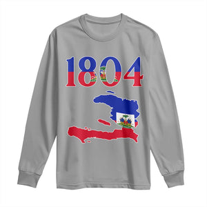 1804 Haiti Map and Flag Long Sleeve Shirt Haitian Heritage Pride Graphic TS02 Sport Gray Print Your Wear