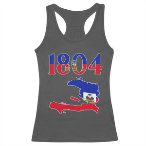 1804 Haiti Map and Flag Racerback Tank Top Haitian Heritage Pride Graphic TS02 Dark Heather Print Your Wear