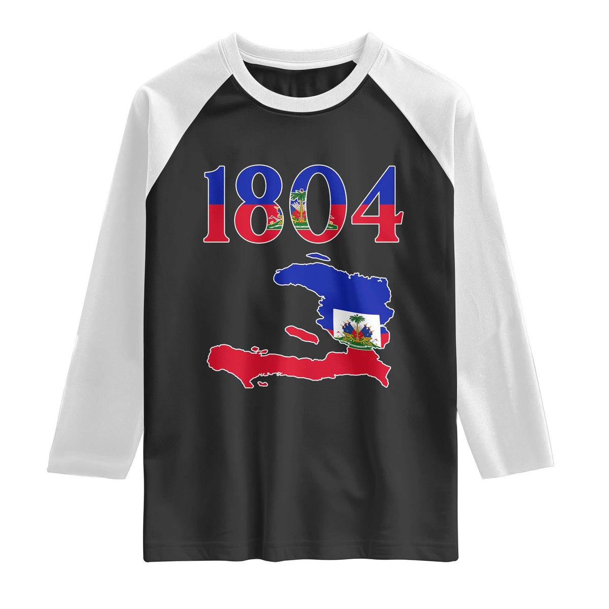 1804 Haiti Map and Flag Raglan Shirt Haitian Heritage Pride Graphic TS02 Black White Print Your Wear