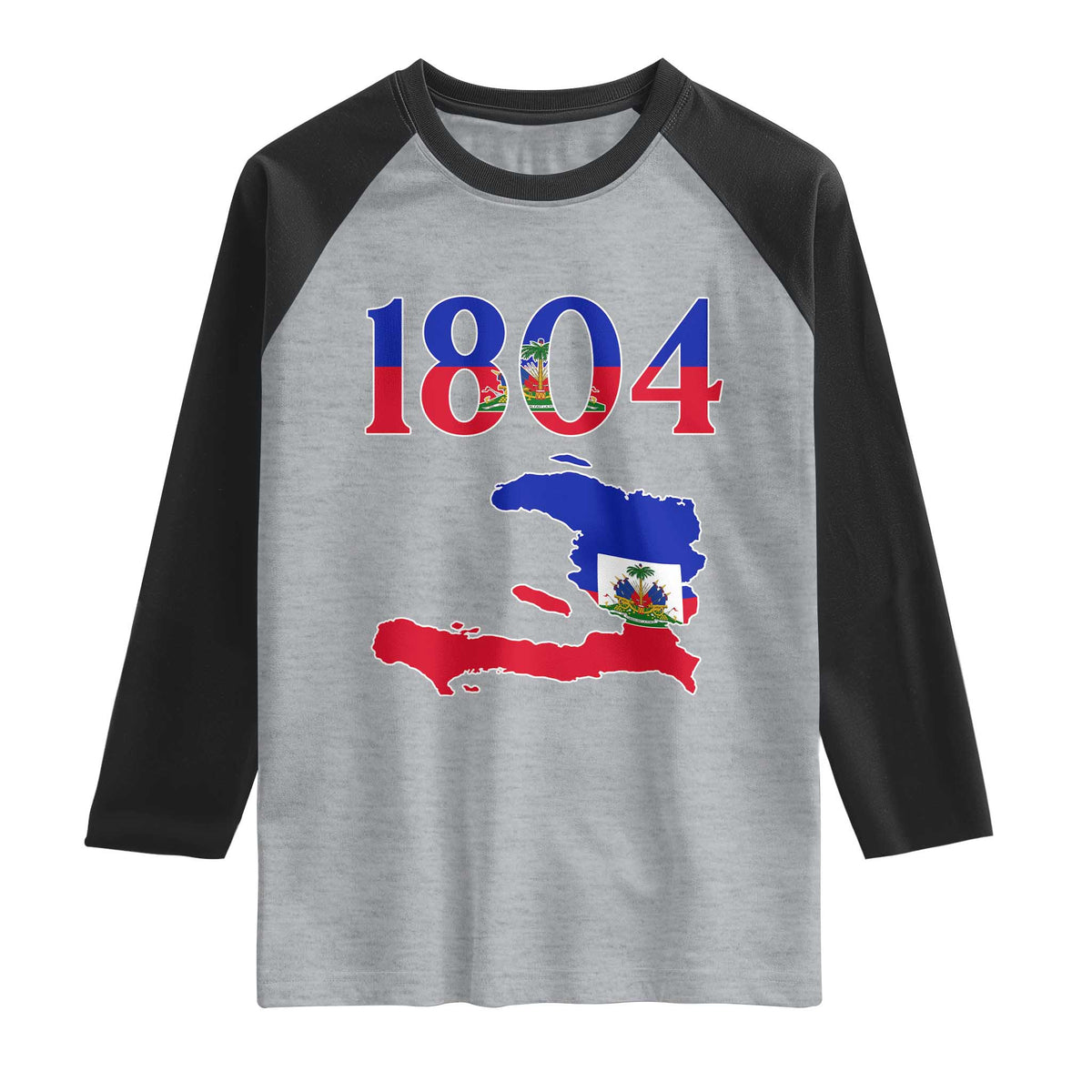 1804 Haiti Map and Flag Raglan Shirt Haitian Heritage Pride Graphic TS02 Heather Gray Black Print Your Wear
