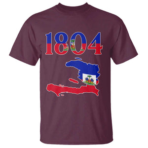 1804 Haiti Map and Flag T Shirt Haitian Heritage Pride Graphic TS02 Maroon Print Your Wear