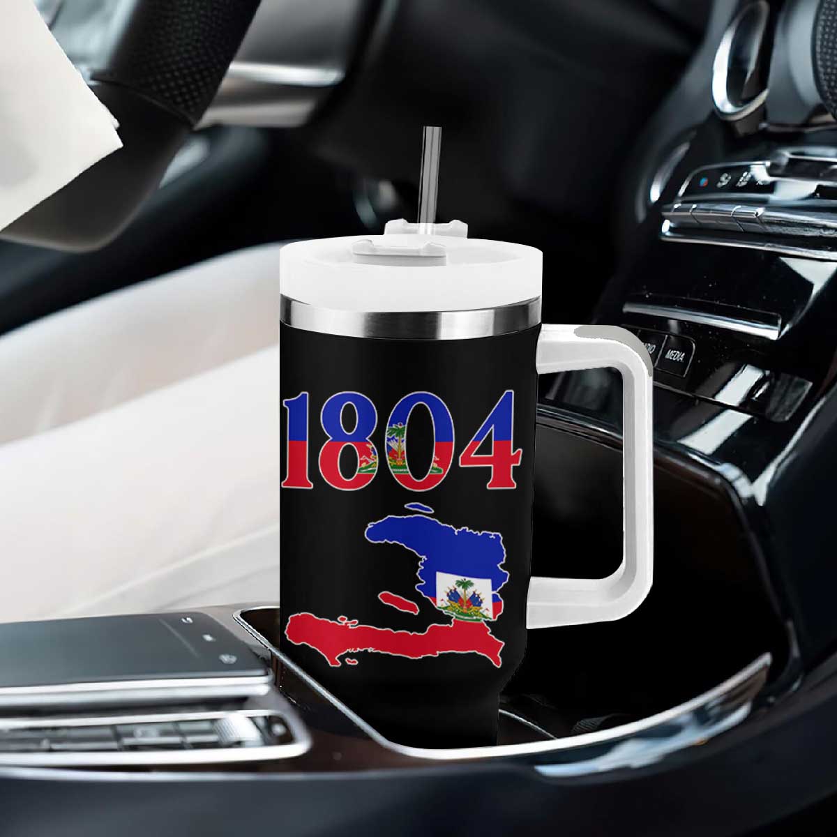 1804 Haiti Map and Flag Tumbler With Handle Haitian Heritage Pride Graphic TS02 Print Your Wear