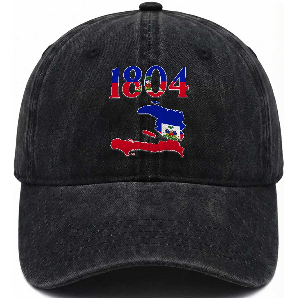 1804 Haiti Map and Flag Washed Cotton Baseball Cap Haitian Heritage Pride Graphic TS02 Print Your Wear