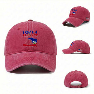 1804 Haiti Map and Flag Washed Cotton Baseball Cap Haitian Heritage Pride Graphic TS02 Washed Cap Universal Fit Red Print Your Wear