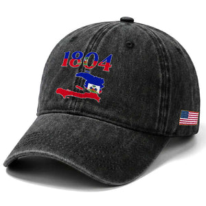 1804 Haiti Map and Flag Washed Cotton Baseball Cap Haitian Heritage Pride Graphic TS02 Print Your Wear