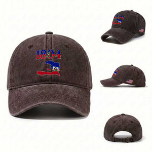 1804 Haiti Map and Flag Washed Cotton Baseball Cap Haitian Heritage Pride Graphic TS02 Washed Cap Universal Fit Dark Brown Print Your Wear