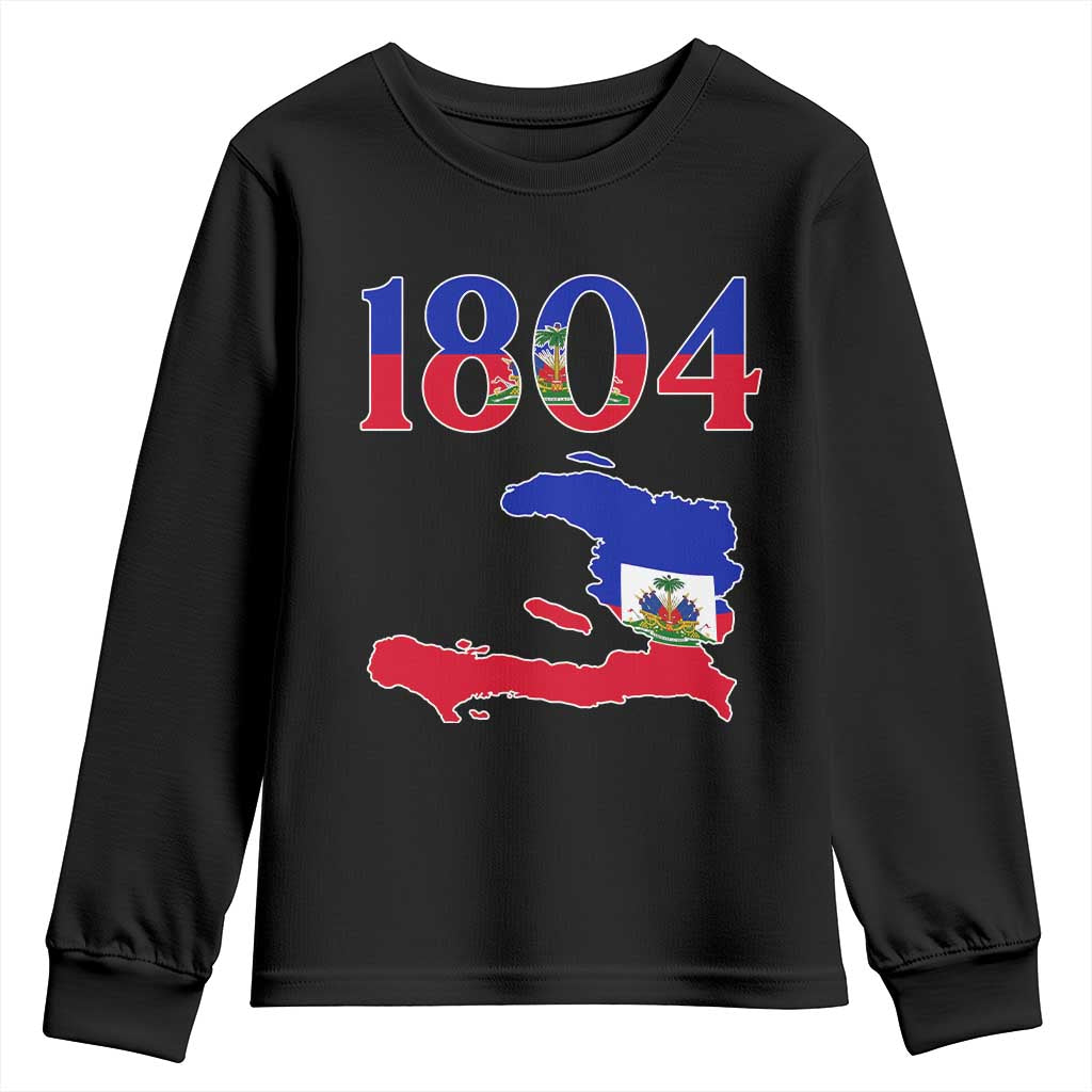 1804 Haiti Map and Flag Youth Sweatshirt Haitian Heritage Pride Graphic TS02 Black Print Your Wear