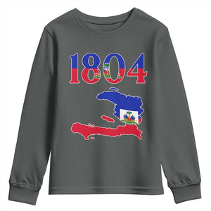 1804 Haiti Map and Flag Youth Sweatshirt Haitian Heritage Pride Graphic TS02 Dark Heather Print Your Wear