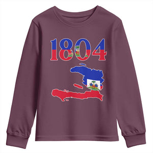 1804 Haiti Map and Flag Youth Sweatshirt Haitian Heritage Pride Graphic TS02 Maroon Print Your Wear