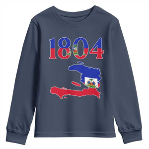 1804 Haiti Map and Flag Youth Sweatshirt Haitian Heritage Pride Graphic TS02 Navy Print Your Wear