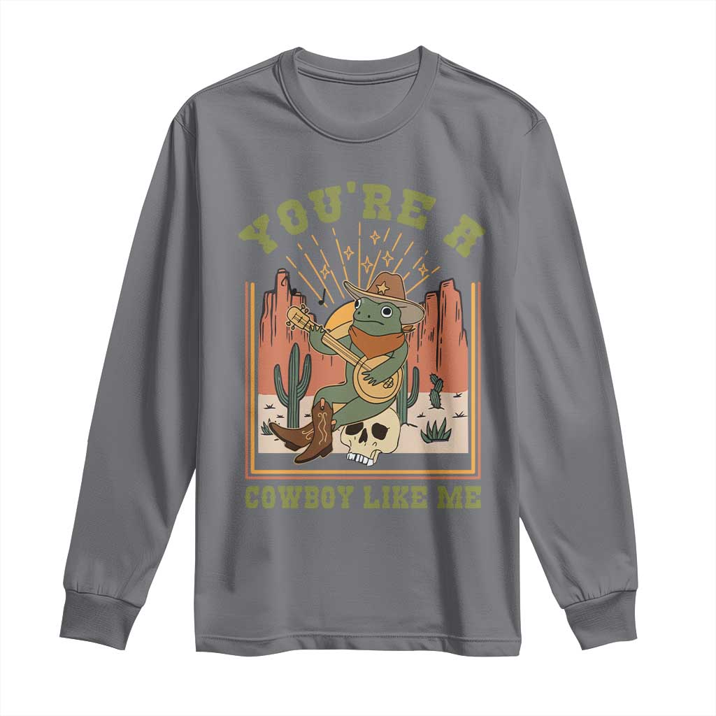 Cottagecore Aesthetic Frog Long Sleeve Shirt You're A Cowboy Like Me Playing Banjo Western Style TS02 Charcoal Print Your Wear