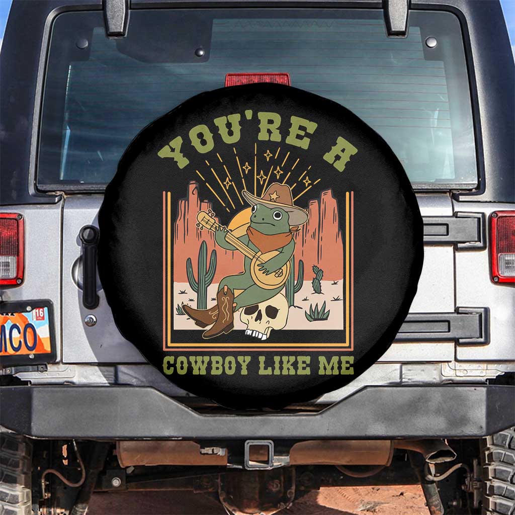 Cottagecore Aesthetic Frog Spare Tire Cover You're A Cowboy Like Me Playing Banjo Western Style TS02 No hole Black Print Your Wear