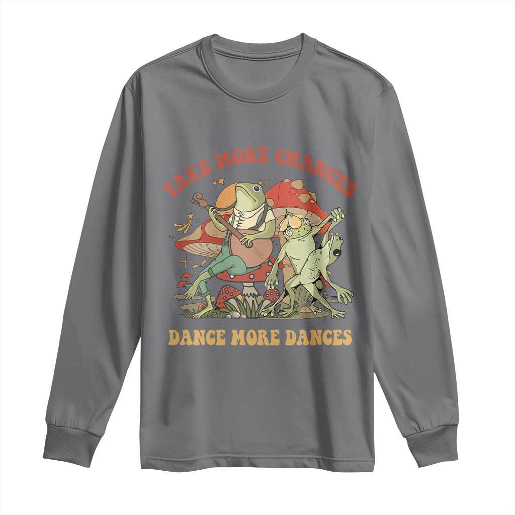 Cottagecore Aesthetic Frog Long Sleeve Shirt Take More Chances Dance More Dances TS02 Charcoal Print Your Wear