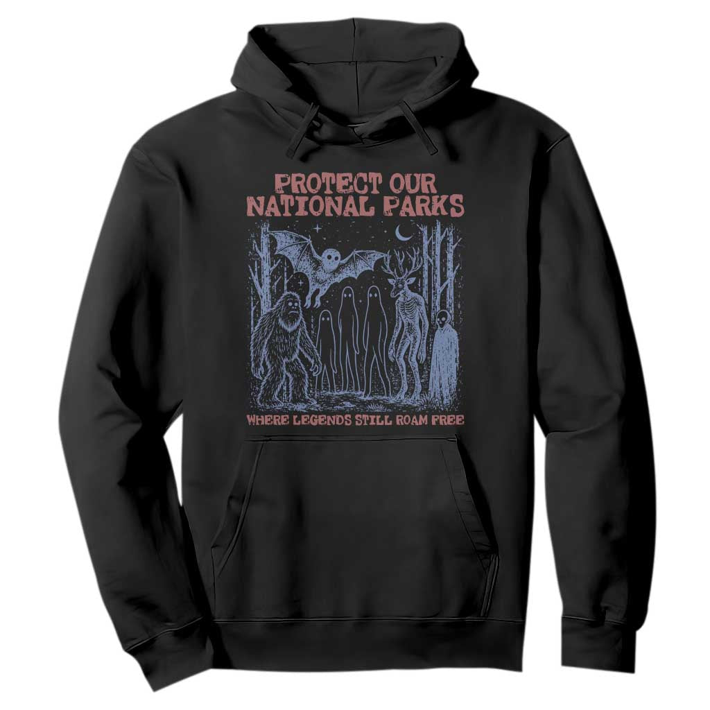 Protect Our National Parks Funny Cryptid Society Vintage Graphic Hoodie Bigfoot Mothman Wendigo Where Legends Still Roam Free TS02 Black Print Your Wear