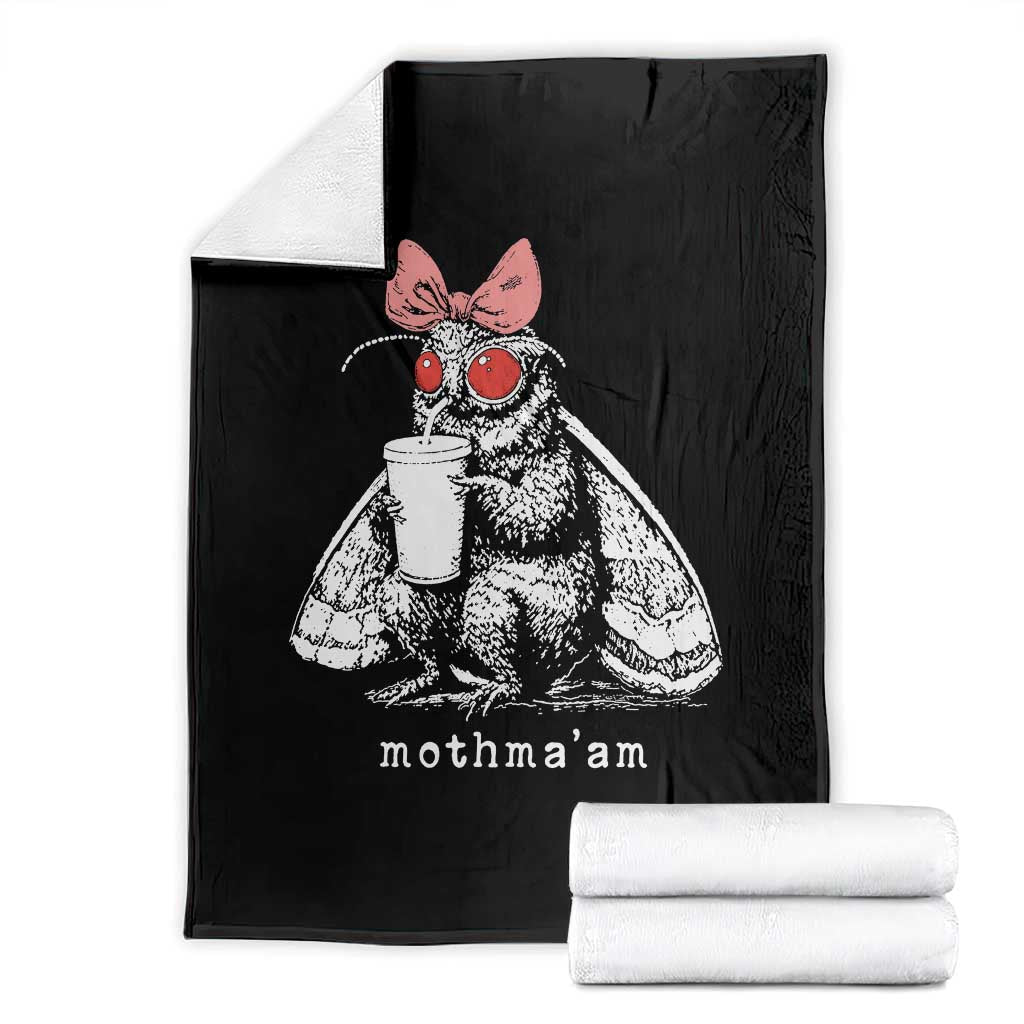 Mothma'am Pink Bow Cryptid Spooky Throw Blanket Funny Cute Coquette Mothman Legend Graphic TS02 Black Print Your Wear