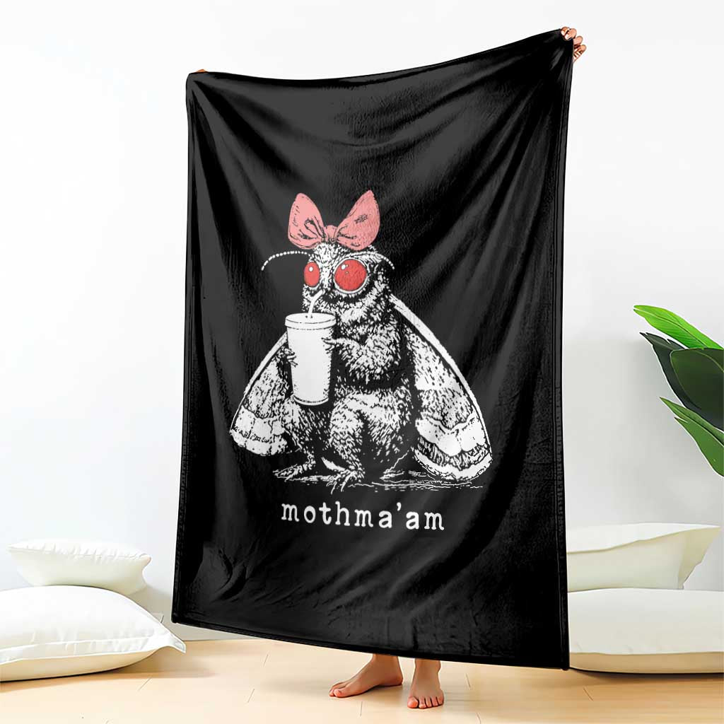 Mothma'am Pink Bow Cryptid Spooky Throw Blanket Funny Cute Coquette Mothman Legend Graphic TS02 Print Your Wear