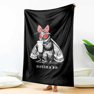 Mothma'am Pink Bow Cryptid Spooky Throw Blanket Funny Cute Coquette Mothman Legend Graphic TS02 Print Your Wear