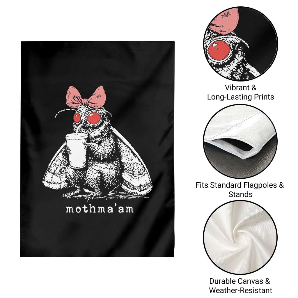 Mothma'am Pink Bow Cryptid Spooky Garden Flag Funny Cute Coquette Mothman Legend Graphic TS02 Print Your Wear