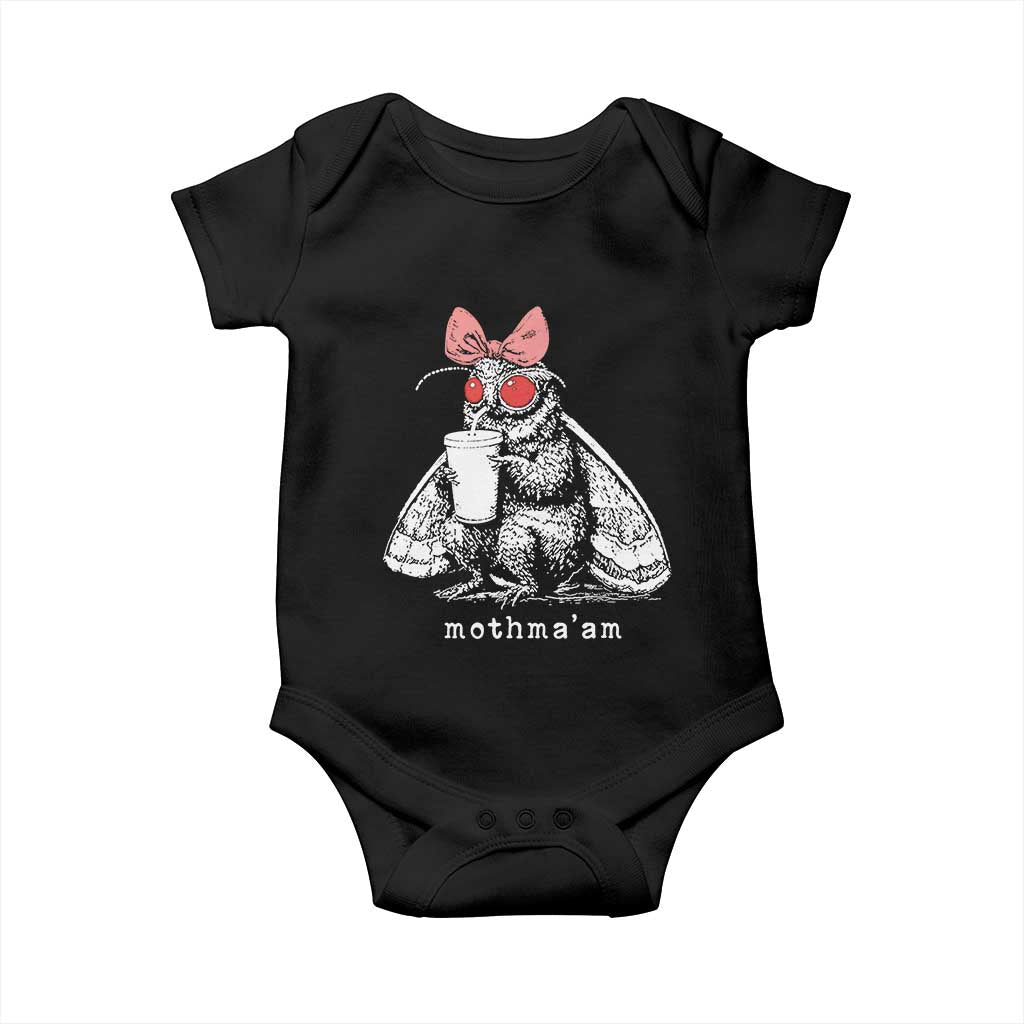 Mothma'am Pink Bow Cryptid Spooky Baby Onesie Funny Cute Coquette Mothman Legend Graphic TS02 Black Print Your Wear