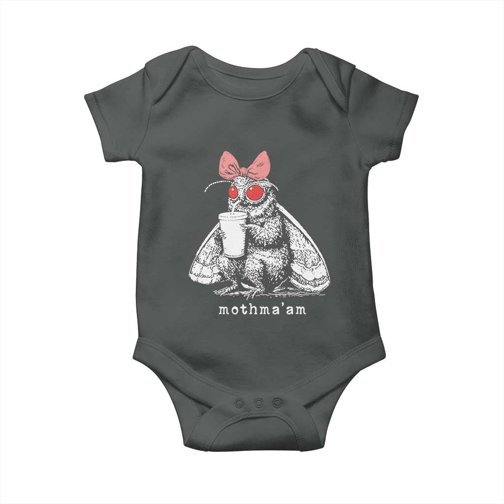Mothma'am Pink Bow Cryptid Spooky Baby Onesie Funny Cute Coquette Mothman Legend Graphic TS02 Dark Heather Print Your Wear