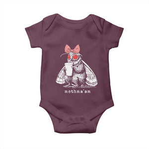 Mothma'am Pink Bow Cryptid Spooky Baby Onesie Funny Cute Coquette Mothman Legend Graphic TS02 Maroon Print Your Wear