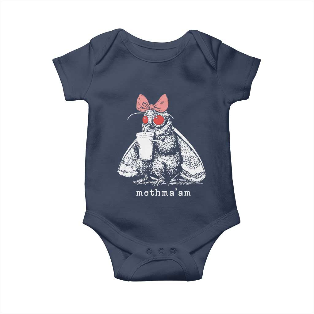 Mothma'am Pink Bow Cryptid Spooky Baby Onesie Funny Cute Coquette Mothman Legend Graphic TS02 Navy Print Your Wear