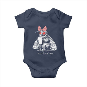 Mothma'am Pink Bow Cryptid Spooky Baby Onesie Funny Cute Coquette Mothman Legend Graphic TS02 Navy Print Your Wear