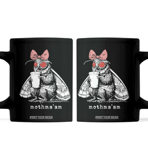 Mothma'am Pink Bow Cryptid Spooky Coffee Mug Funny Cute Coquette Mothman Legend Graphic TS02 Black Print Your Wear