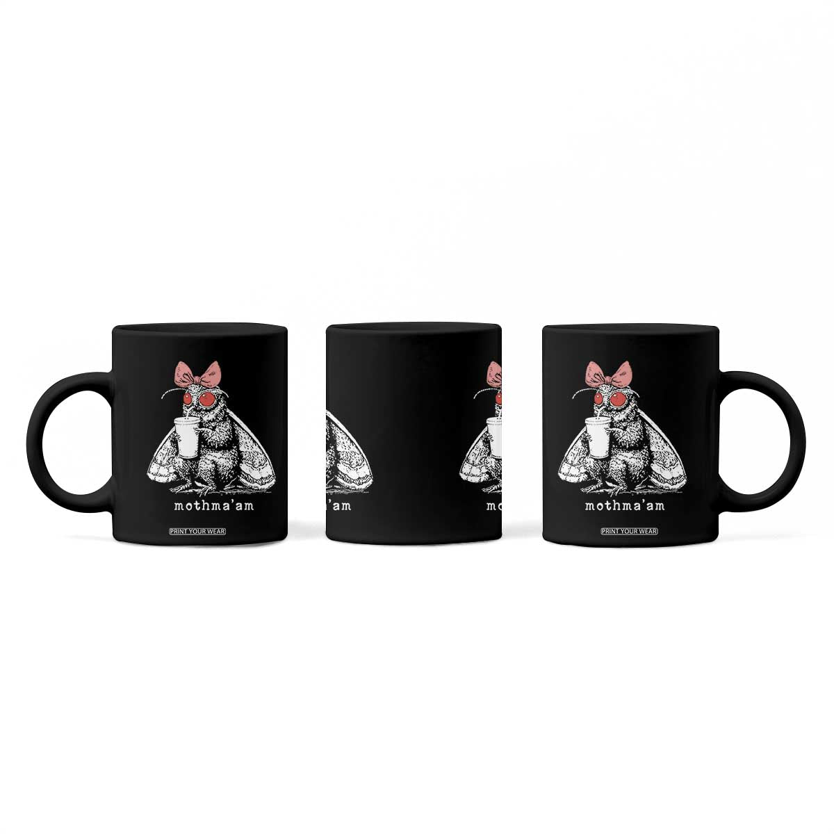 Mothma'am Pink Bow Cryptid Spooky Coffee Mug Funny Cute Coquette Mothman Legend Graphic TS02 Print Your Wear