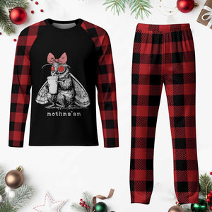Mothma'am Pink Bow Cryptid Spooky Plaid Pajama Set Funny Cute Coquette Mothman Legend Graphic TS02 Buffalo Plaid Print Your Wear