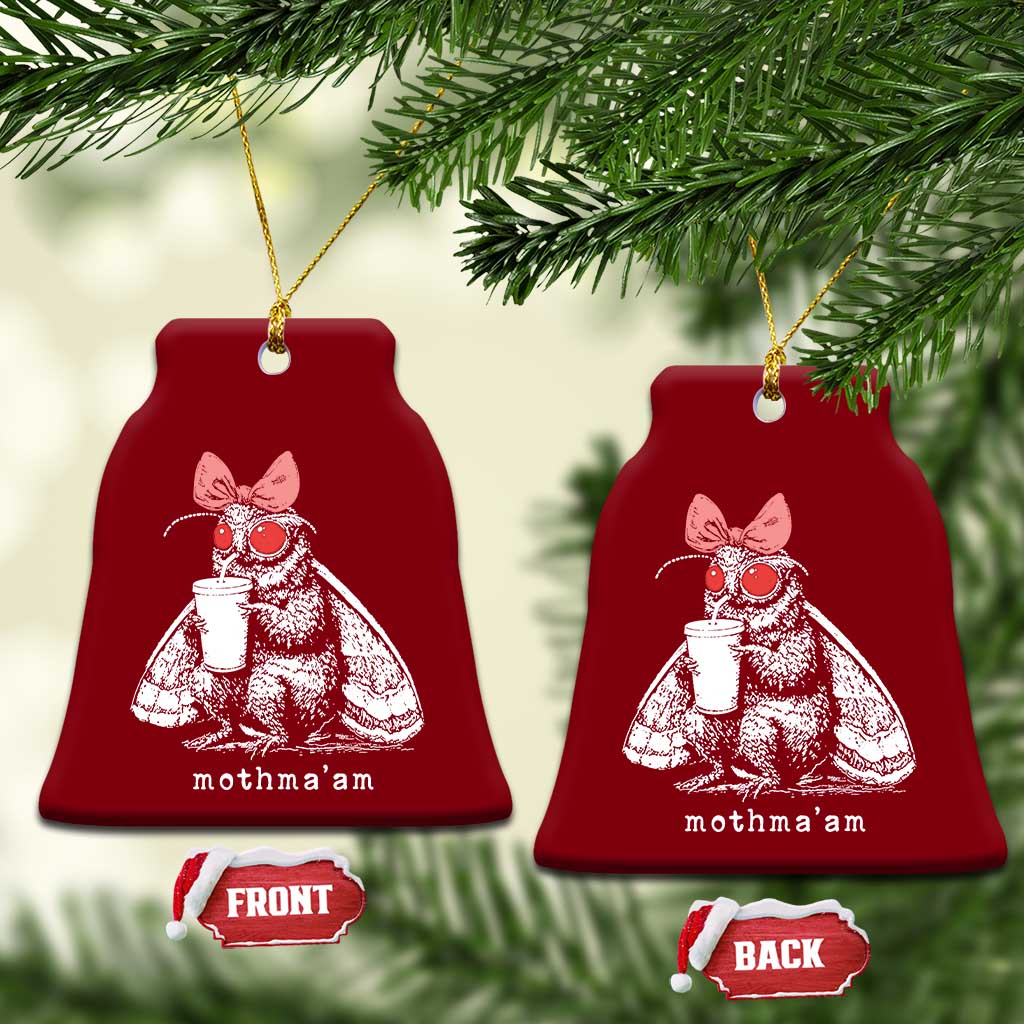 Mothma'am Pink Bow Cryptid Spooky Ceramic Ornament Funny Cute Coquette Mothman Legend Graphic TS02 Print Your Wear