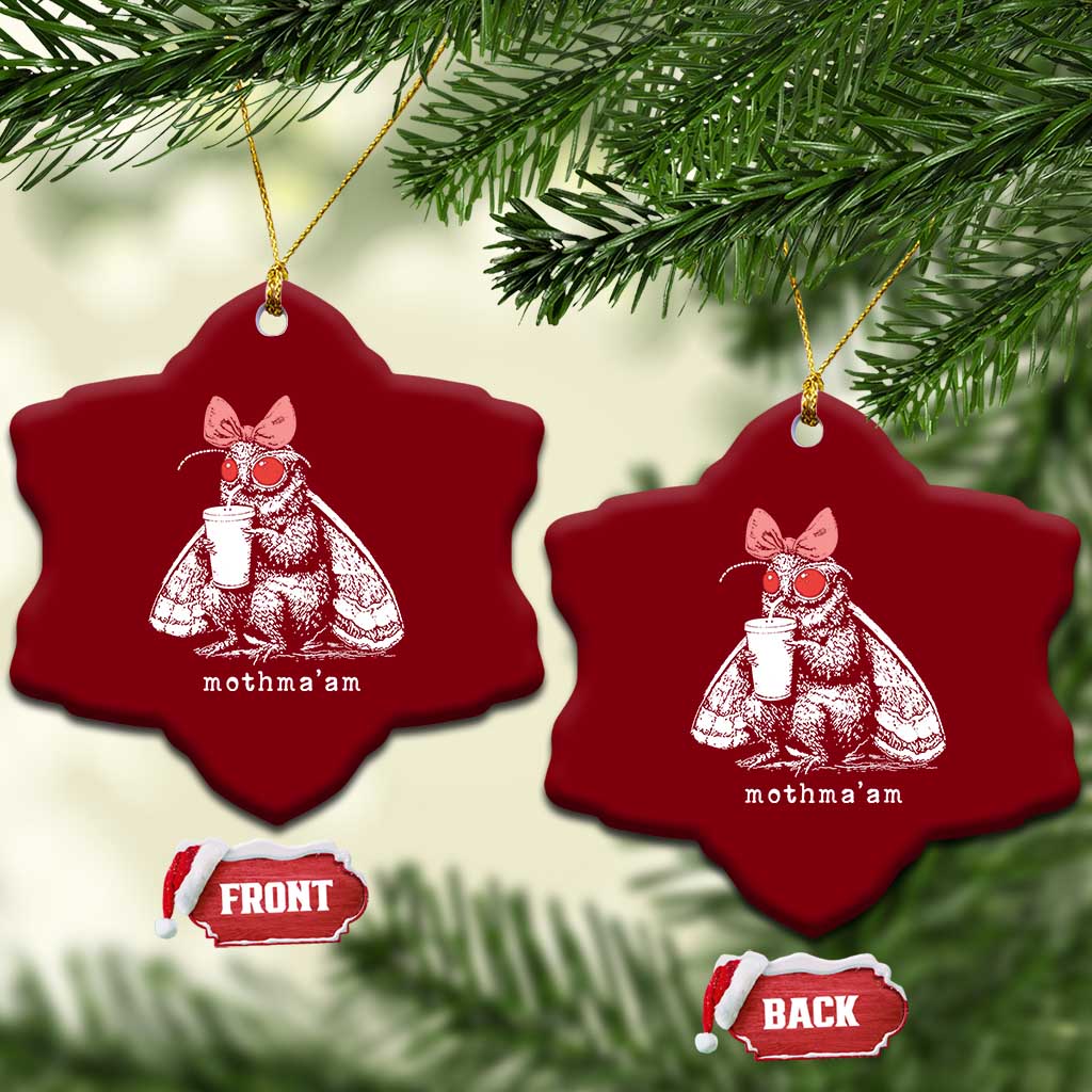 Mothma'am Pink Bow Cryptid Spooky Ceramic Ornament Funny Cute Coquette Mothman Legend Graphic TS02 Print Your Wear