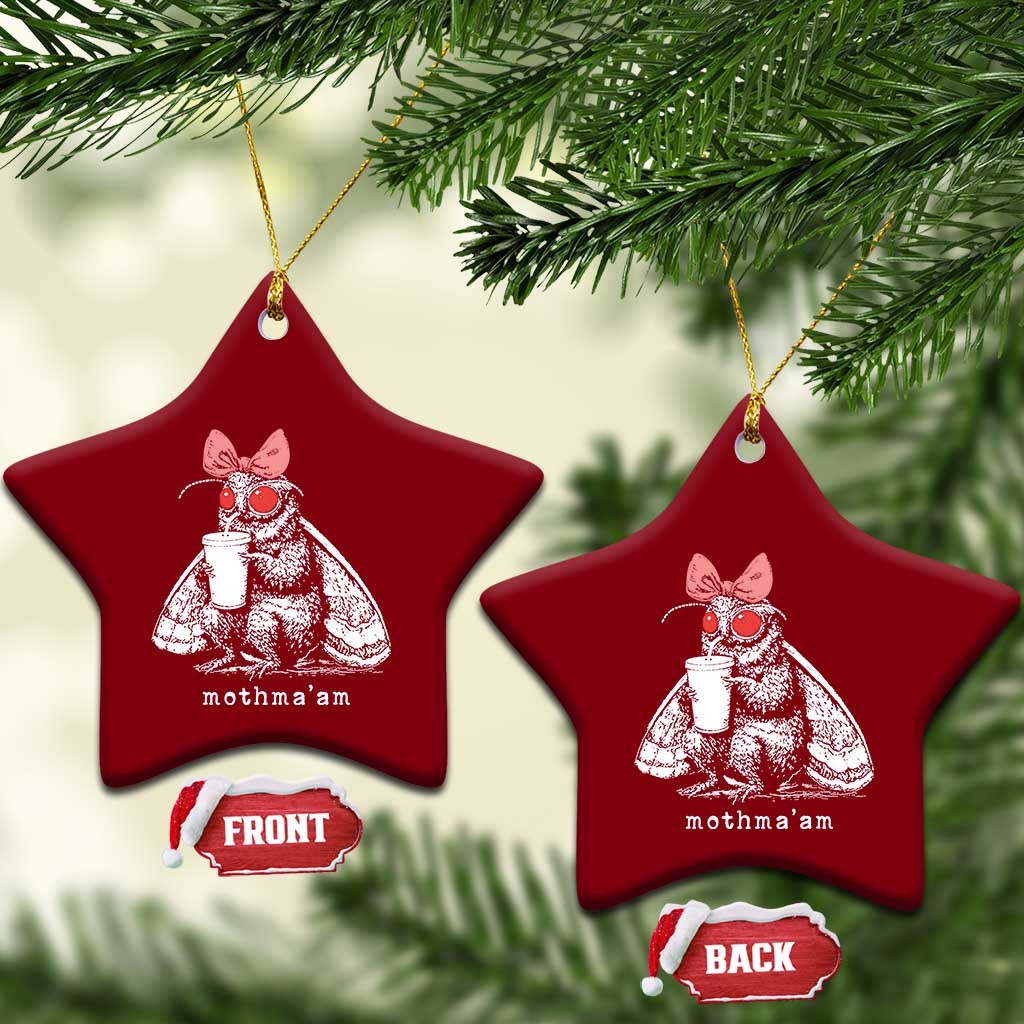 Mothma'am Pink Bow Cryptid Spooky Ceramic Ornament Funny Cute Coquette Mothman Legend Graphic TS02 Print Your Wear