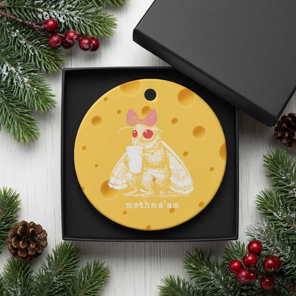 Mothma'am Pink Bow Cryptid Spooky Ceramic Ornament Funny Cute Coquette Mothman Legend Graphic TS02 1pc Yellow Cheese Print Your Wear