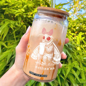 Mothma'am Pink Bow Cryptid Spooky Glass Can Funny Cute Coquette Mothman Legend Graphic TS02 Black Print Your Wear