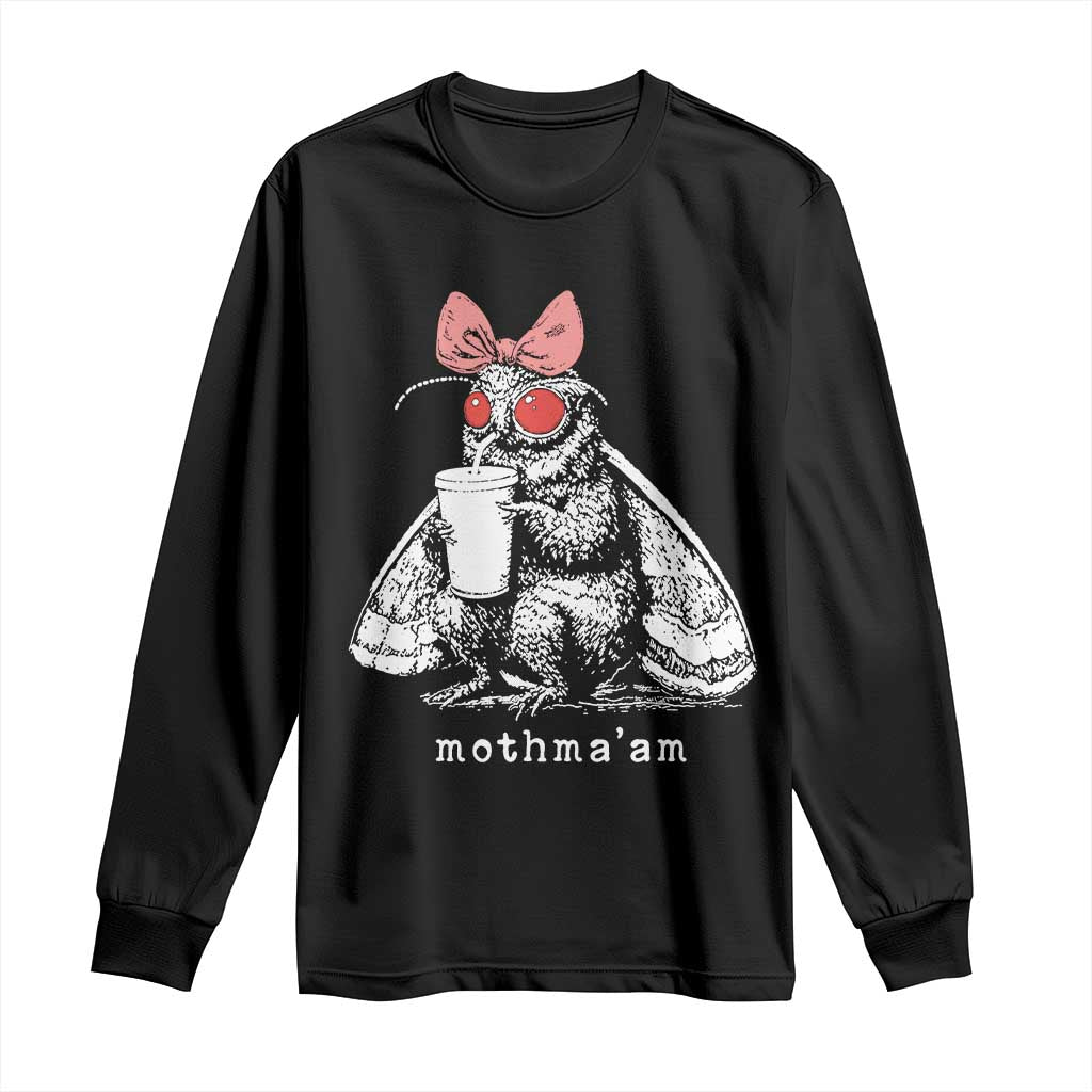 Mothma'am Pink Bow Cryptid Spooky Long Sleeve Shirt Funny Cute Coquette Mothman Legend Graphic TS02 Black Print Your Wear