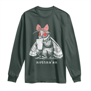 Mothma'am Pink Bow Cryptid Spooky Long Sleeve Shirt Funny Cute Coquette Mothman Legend Graphic TS02 Dark Forest Green Print Your Wear