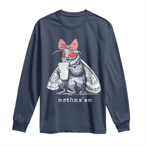 Mothma'am Pink Bow Cryptid Spooky Long Sleeve Shirt Funny Cute Coquette Mothman Legend Graphic TS02 Navy Print Your Wear