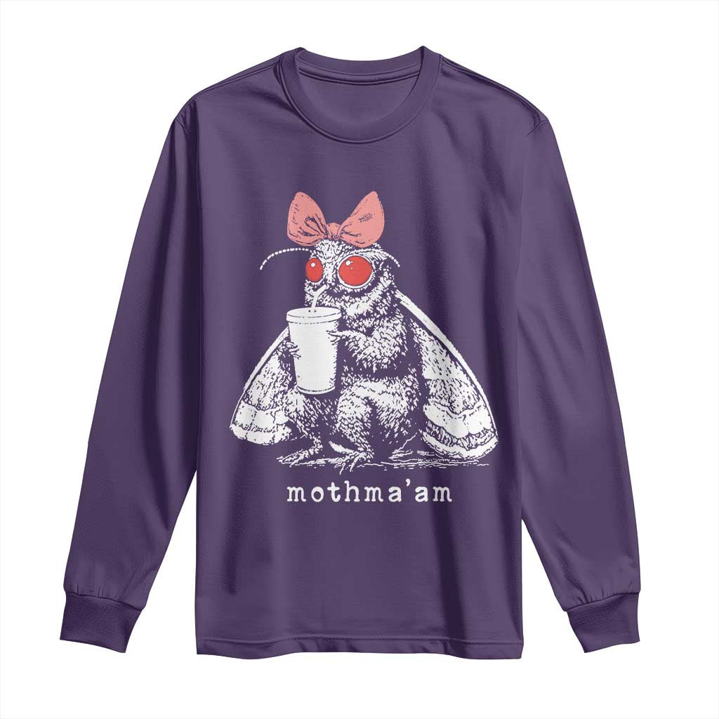 Mothma'am Pink Bow Cryptid Spooky Long Sleeve Shirt Funny Cute Coquette Mothman Legend Graphic TS02 Purple Print Your Wear