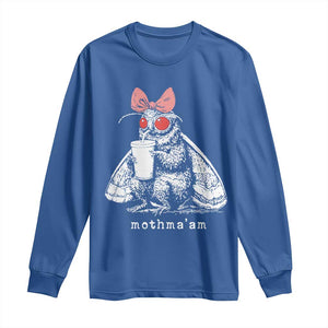 Mothma'am Pink Bow Cryptid Spooky Long Sleeve Shirt Funny Cute Coquette Mothman Legend Graphic TS02 Royal Blue Print Your Wear