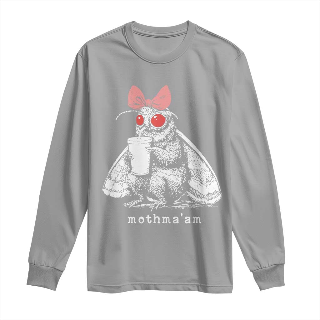 Mothma'am Pink Bow Cryptid Spooky Long Sleeve Shirt Funny Cute Coquette Mothman Legend Graphic TS02 Sport Gray Print Your Wear